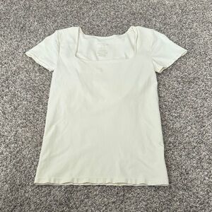 Free People Cream Square Neck Short Sleeve Tee